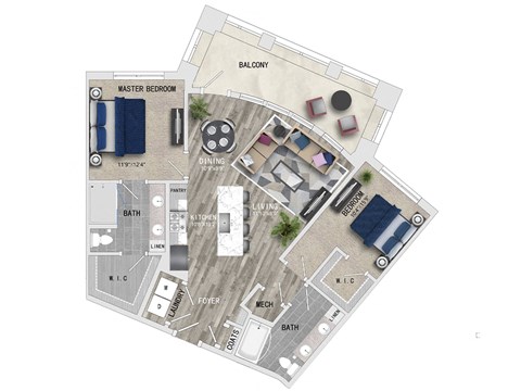 B2 Floor Plan at The Apartments at St. Marys, Raleigh, 27605